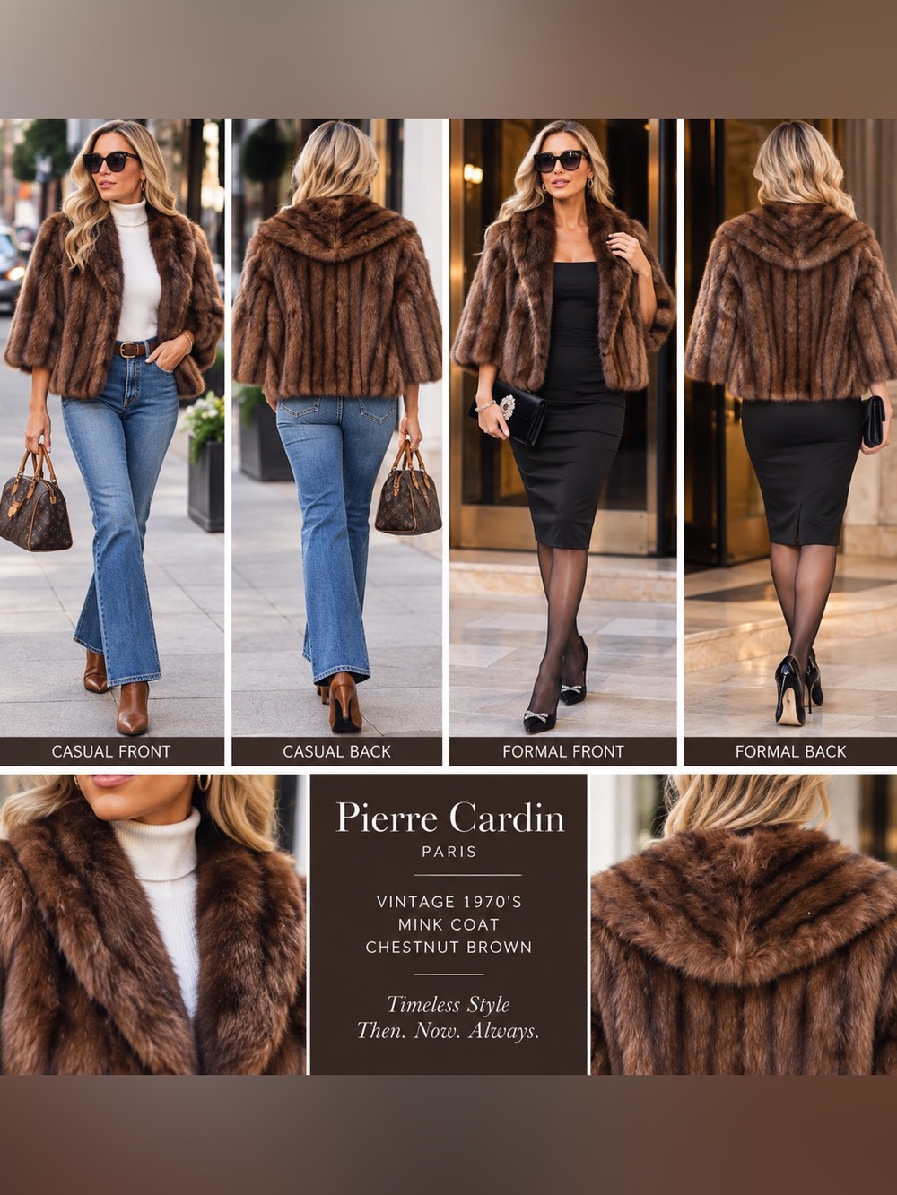 Pierre Cardine Chestnut brown short vintage 1970’s Mink coat origin Paris France